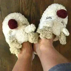 NWT Fluffy Holiday Reindeer slip on closed toe slippers